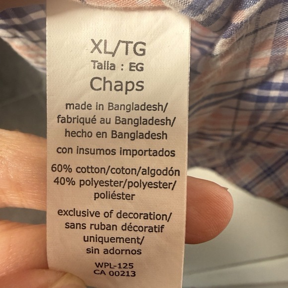 Chaps Ralph Lauren Men's Short Sleeve Button-Down Shirt Madras Plaid, Blue XL - Picture 6 of 6